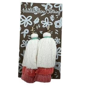 Matilda Jane Three Tier Tassel Drop Dangle Earrings Cream White Pink Coral